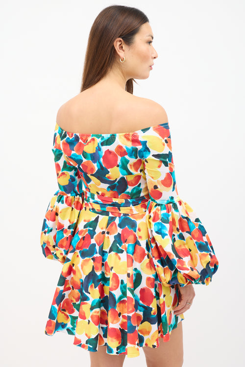 Caroline Constas Multicolour Gisele Printed Off Shoulder Dress