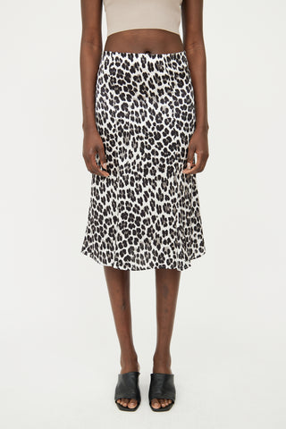 Caroline Constas Black, White 
Grey Silk Print Midi Skirt