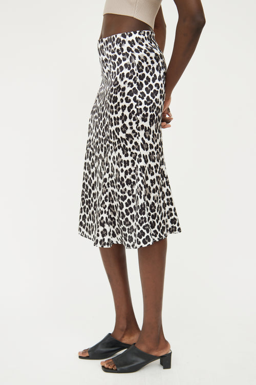 Caroline Constas Black, White 
Grey Silk Print Midi Skirt