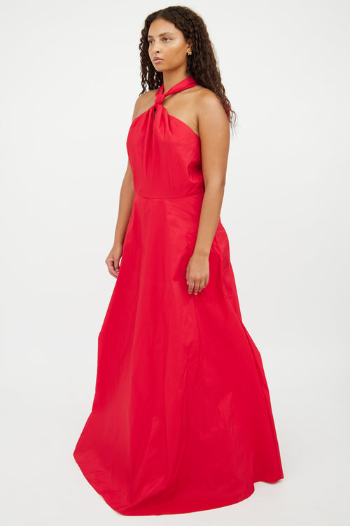 Carolina Herrera Red Long Bow Dress