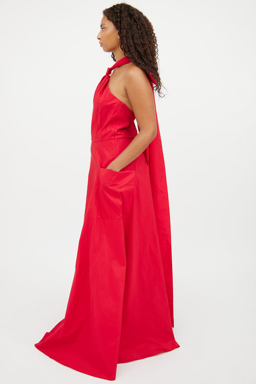 Carolina Herrera Red Long Bow Dress