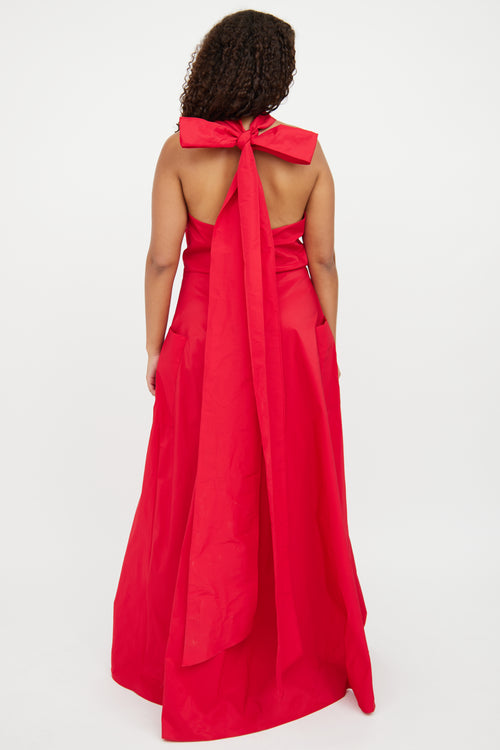 Carolina Herrera Red Long Bow Dress