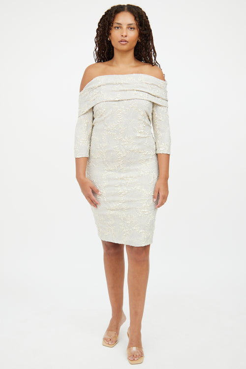 Carolina Herrera White Gold Half Sleeve  Dress