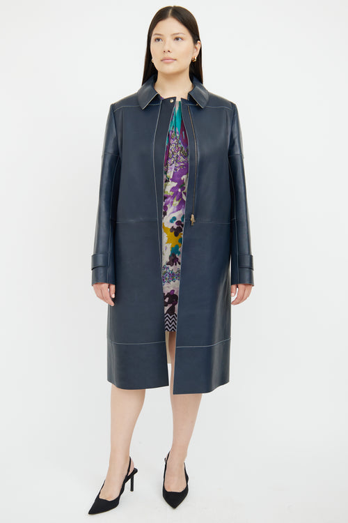 Caroline Issa Navy Long Leather Coat