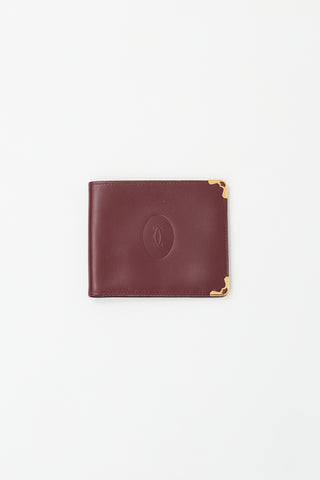 Cartier Vintage Burgundy Leather Bifold Logo Wallet