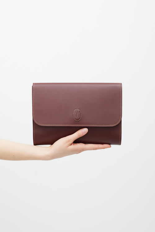 Cartier Burgundy Leather Flap Clutch