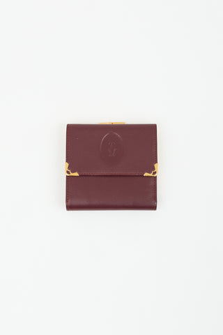 Cartier Vintage Burgundy Leather Long Trifold Logo Wallet