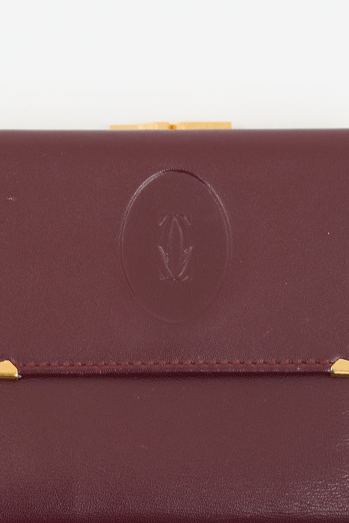 Cartier Vintage Burgundy Leather Long Trifold Logo Wallet