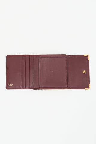 Cartier Vintage Burgundy Leather Long Trifold Logo Wallet