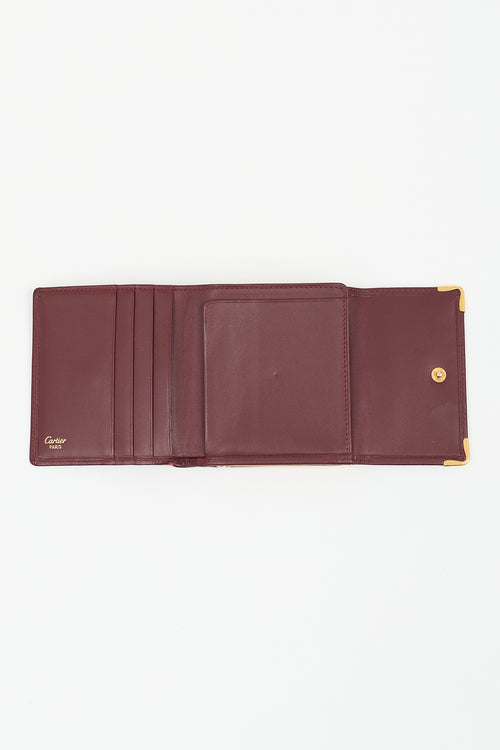 Cartier Vintage Burgundy Leather Long Trifold Logo Wallet