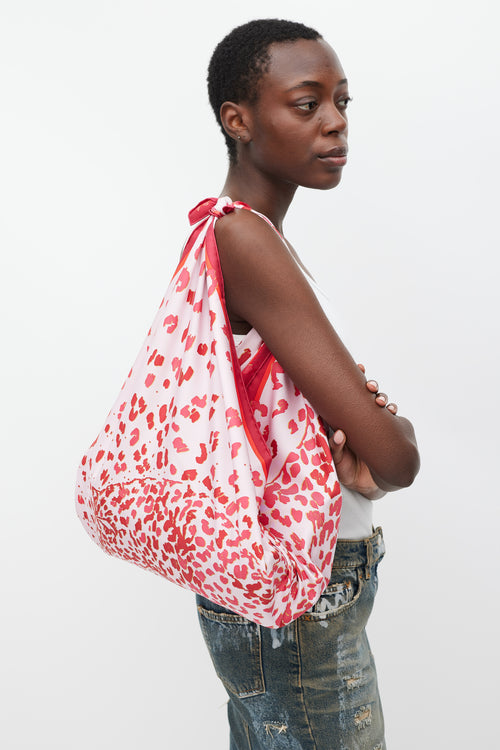 Cartier Pink 
Red Printed Silk Scarf