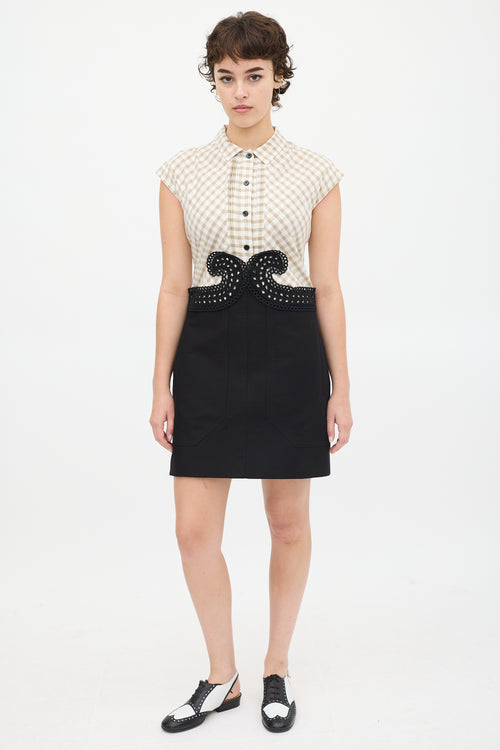 Carven White 
Black Gingham Eyelet Dress