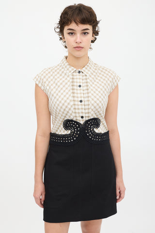 Carven White 
Black Gingham Eyelet Dress