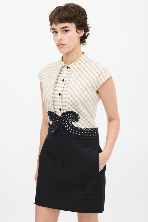 Carven White 
Black Gingham Eyelet Dress