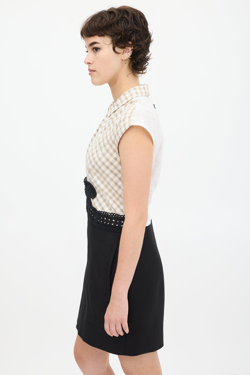 Carven White 
Black Gingham Eyelet Dress