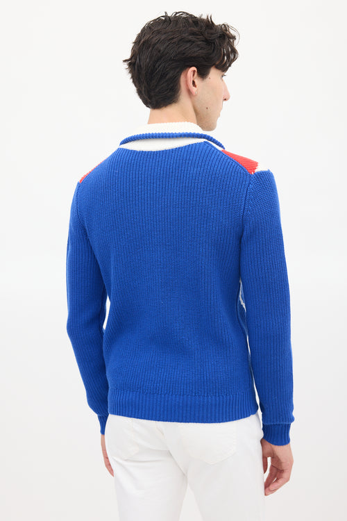 Casablanca Blue 
Multicolour Wool Knit Chevron Zip Sweater