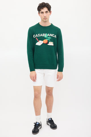 Casablanca Green 
Multicolour Cotton Knit Graphic Intarsia Sweater