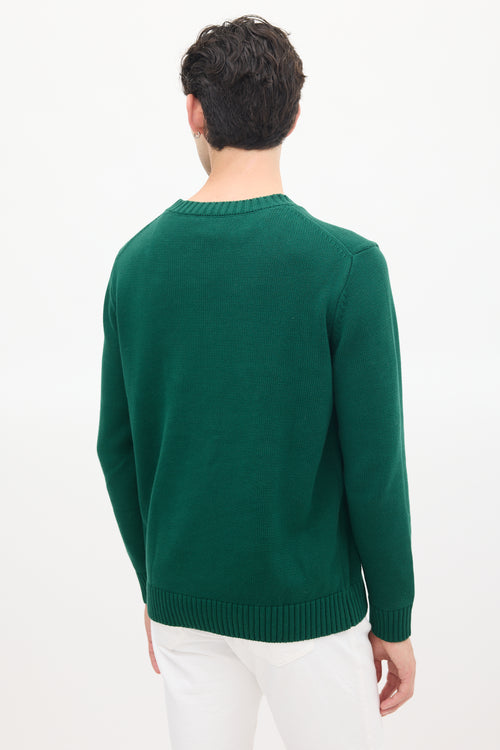 Casablanca Green 
Multicolour Cotton Knit Graphic Intarsia Sweater