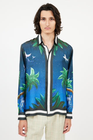 Casablanca Navy 
Multi Silk Print Shirt