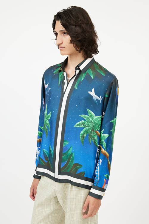 Casablanca Navy 
Multi Silk Print Shirt