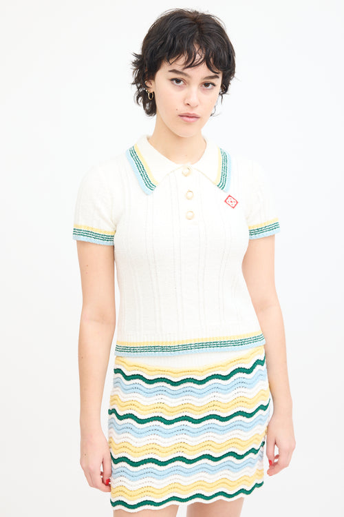 Casablanca Tennis Club Cream 
Multi Knit Bouclé Polo