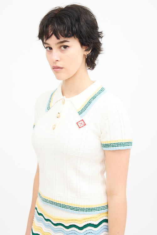 Casablanca Tennis Club Cream 
Multi Knit Bouclé Polo