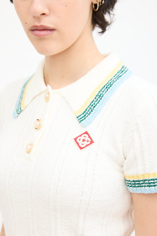 Casablanca Tennis Club Cream 
Multi Knit Bouclé Polo