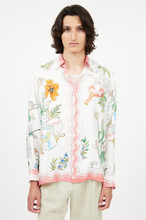 Casablanca White 
Multi Silk Floral Shirt