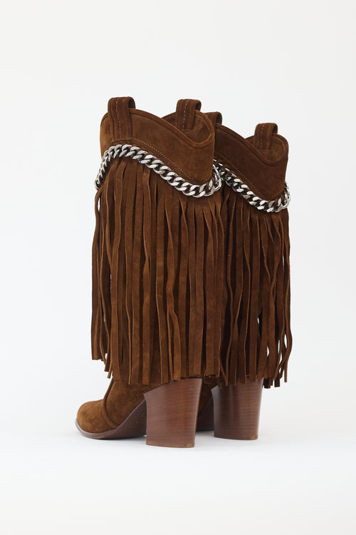 Casadei Brown Suede Fringe Chain Boot