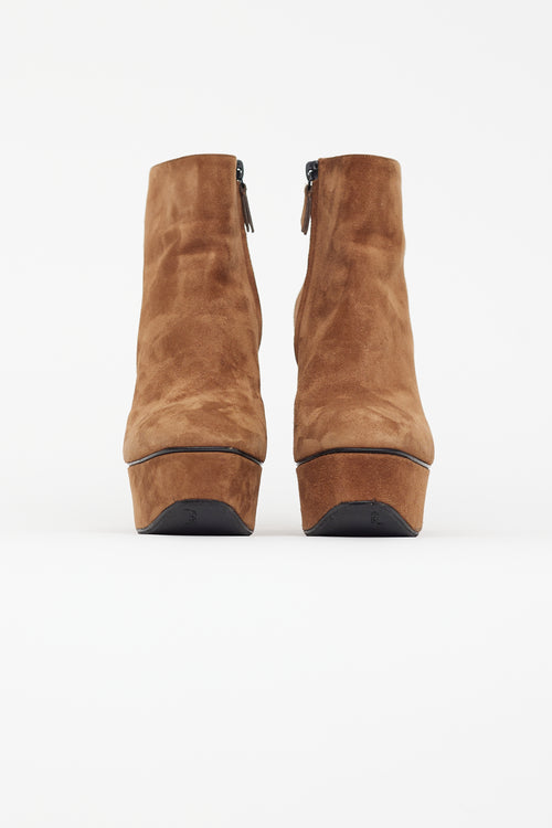 Casadei Brown Suede Platform Heeled Boot