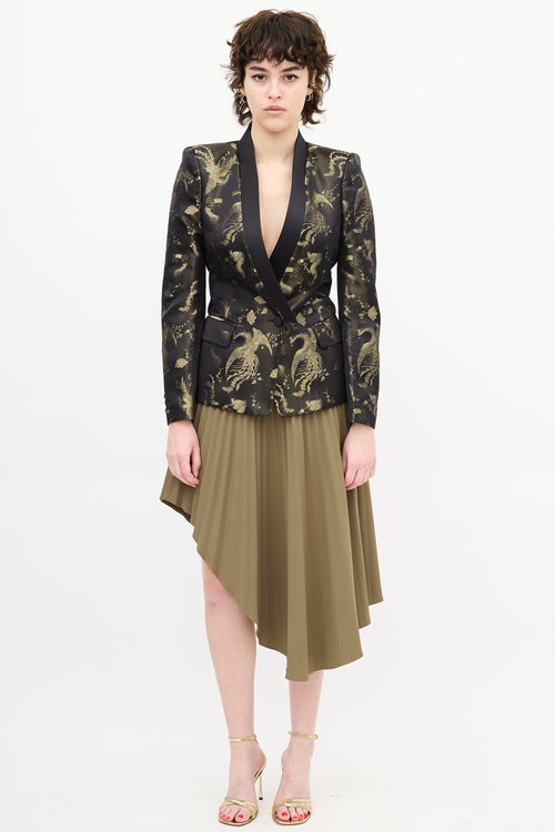 Roberto Cavalli Black 
Gold Silk Printed Jacquard Blazer