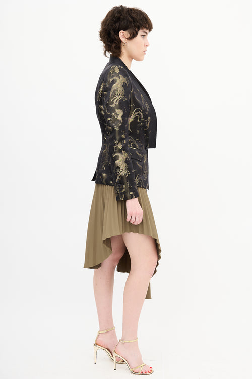 Roberto Cavalli Black 
Gold Silk Printed Jacquard Blazer