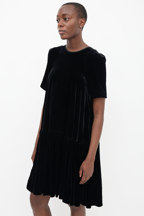 Cecilie Bahnsen Black Velvet Gathered Midi Dress