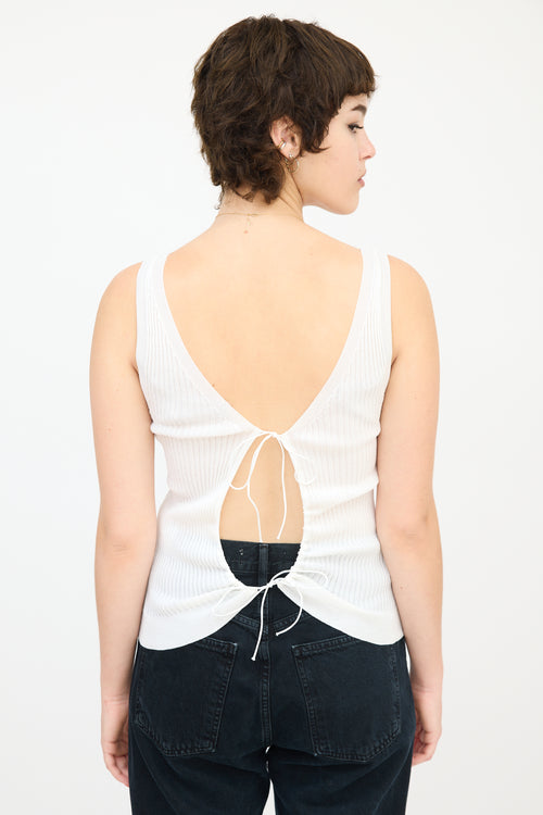 Cecilie Bahnsen White Ribbed Knit Josie Open Back Tank Top