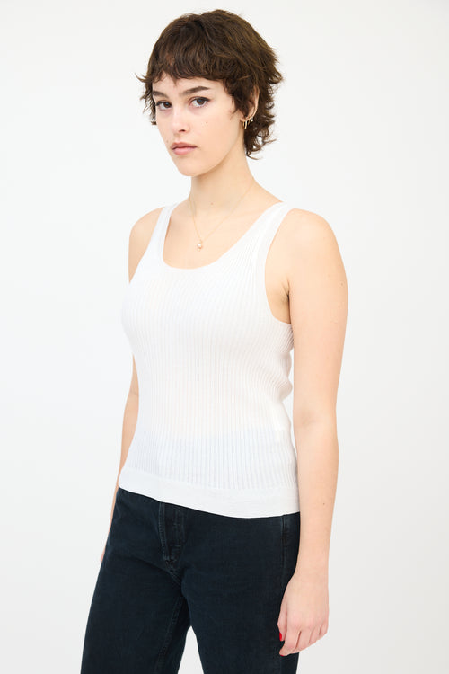 Cecilie Bahnsen White Ribbed Knit Josie Open Back Tank Top