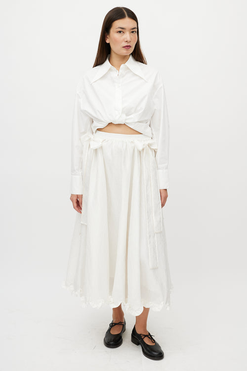 Cecilie Bahnsen White Brocade Ruffled Silk Skirt