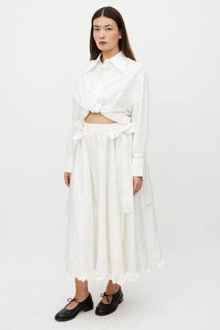 Cecilie Bahnsen White Brocade Ruffled Silk Skirt