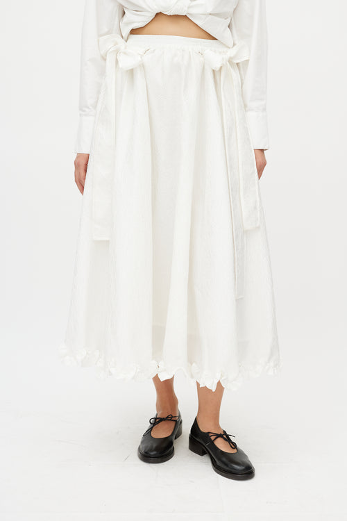 Cecilie Bahnsen White Brocade Ruffled Silk Skirt