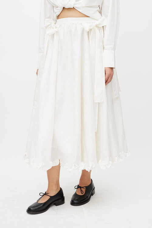 Cecilie Bahnsen White Brocade Ruffled Silk Skirt