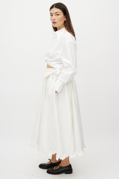 Cecilie Bahnsen White Brocade Ruffled Silk Skirt