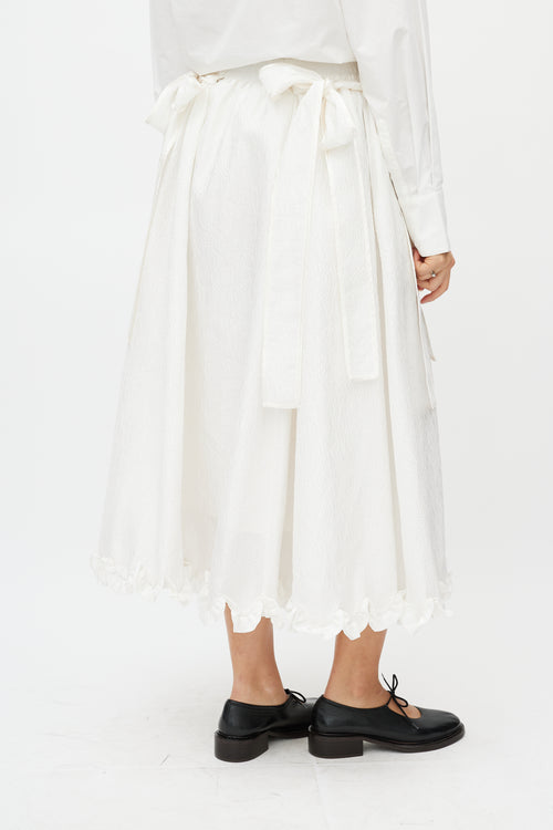 Cecilie Bahnsen White Brocade Ruffled Silk Skirt