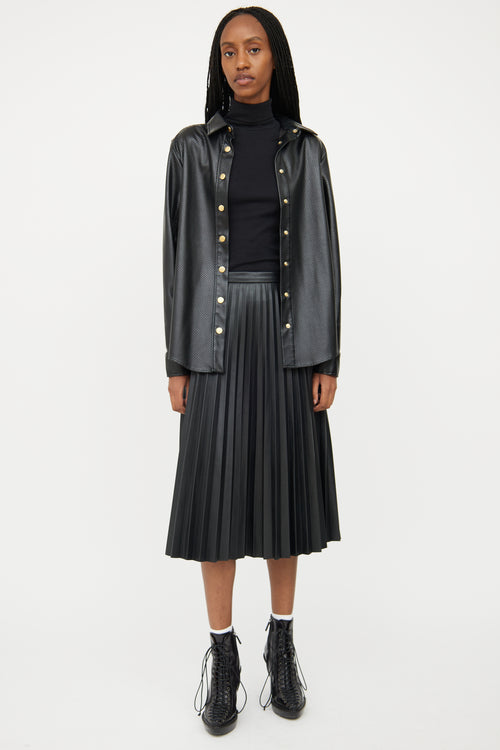 Cedric Charlier Black Faux Leather Perforated Jacket