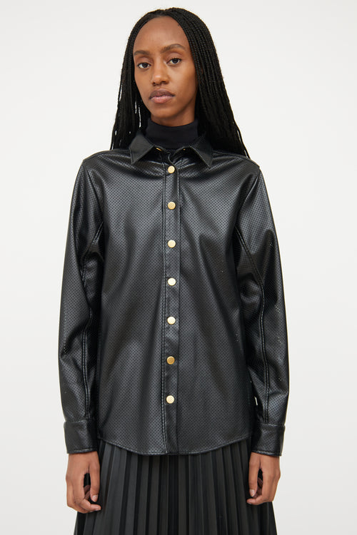 Cedric Charlier Black Faux Leather Perforated Jacket