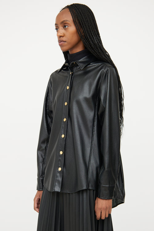 Cedric Charlier Black Faux Leather Perforated Jacket