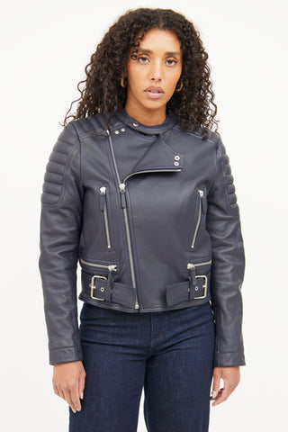 Cedric Charlier Navy Leather Jacket