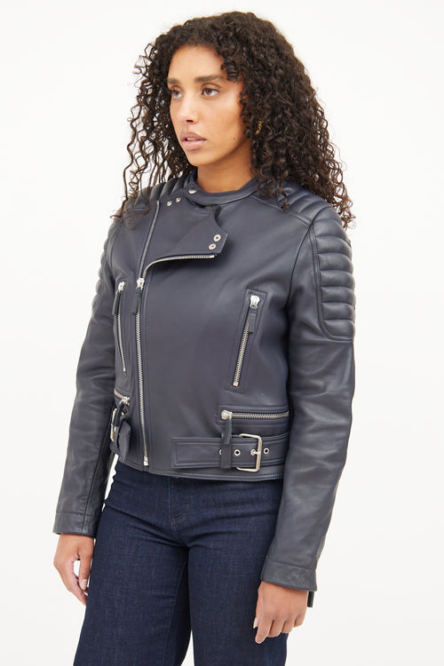 Cedric Charlier Navy Leather Jacket