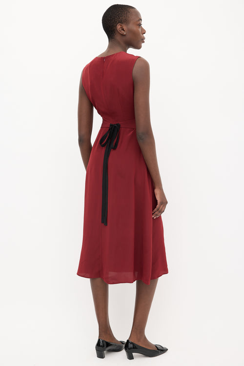 Cefinn Burgundy Silk Belted Sleeveless Midi Dress