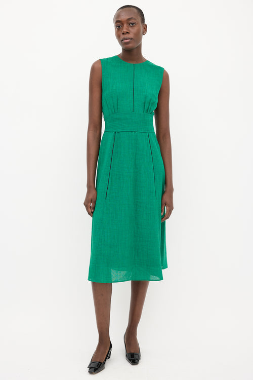 Cefinn Green Belted Sleeveless Midi Dress