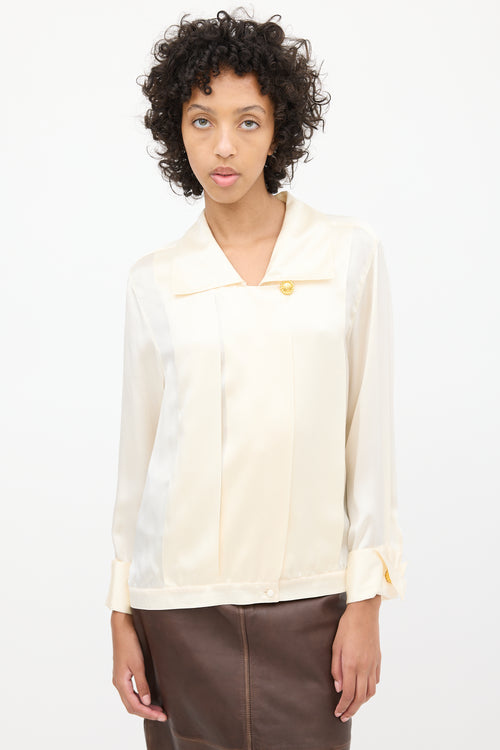 Celine 1980s Cream Silk Blouse