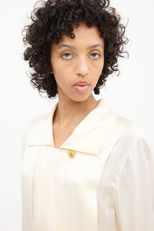 Celine 1980s Cream Silk Blouse